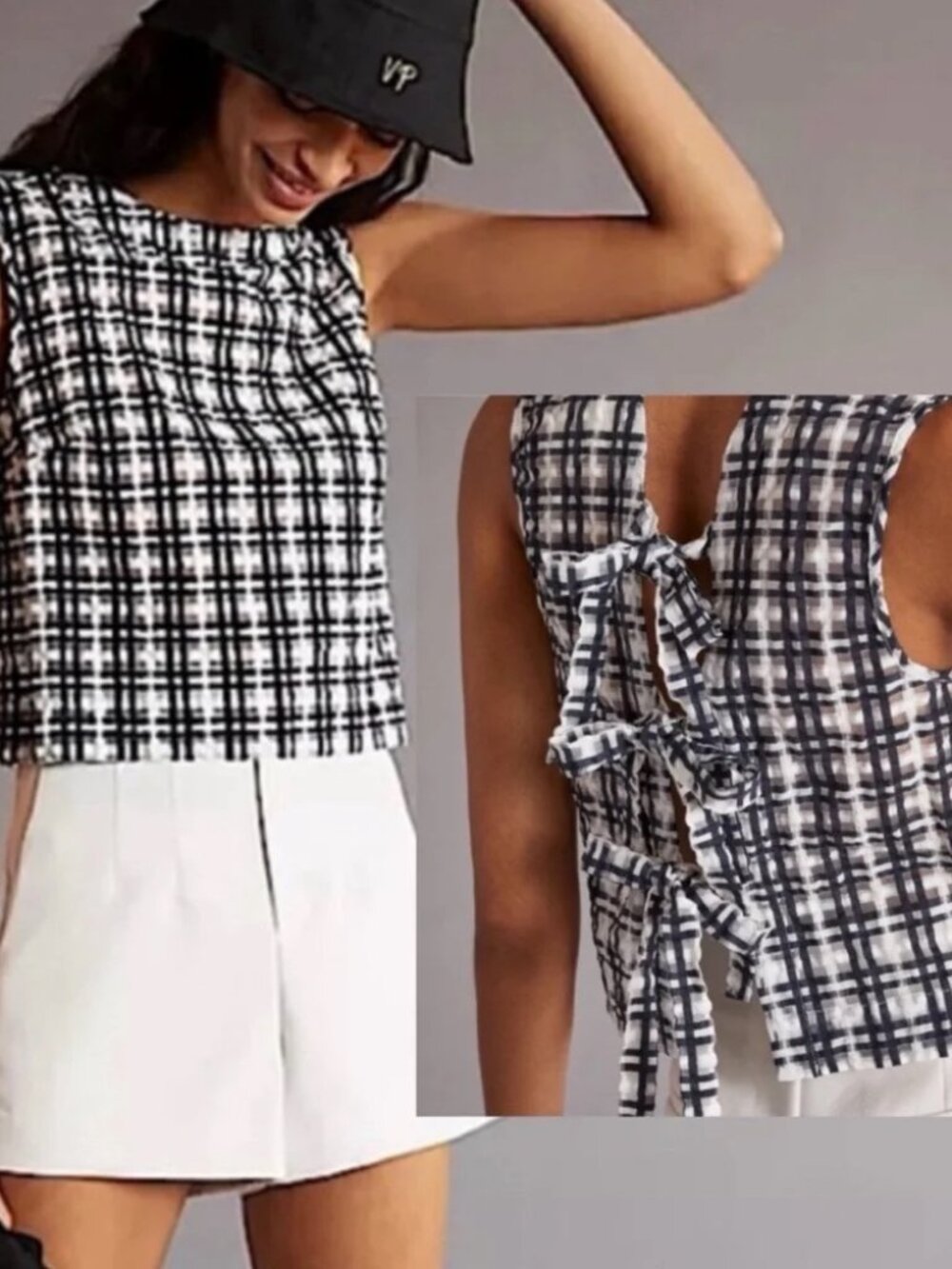 Anthropologie Maeve Tie Back Shell Top in Black and White - Picture 1 of 4